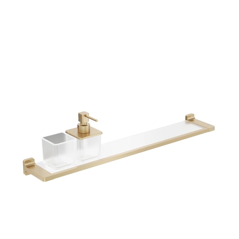 Crosswater Rotar 600mm Brushed Brass Shelf, Soap Dispenser & Tumbler Holder - Left Hand